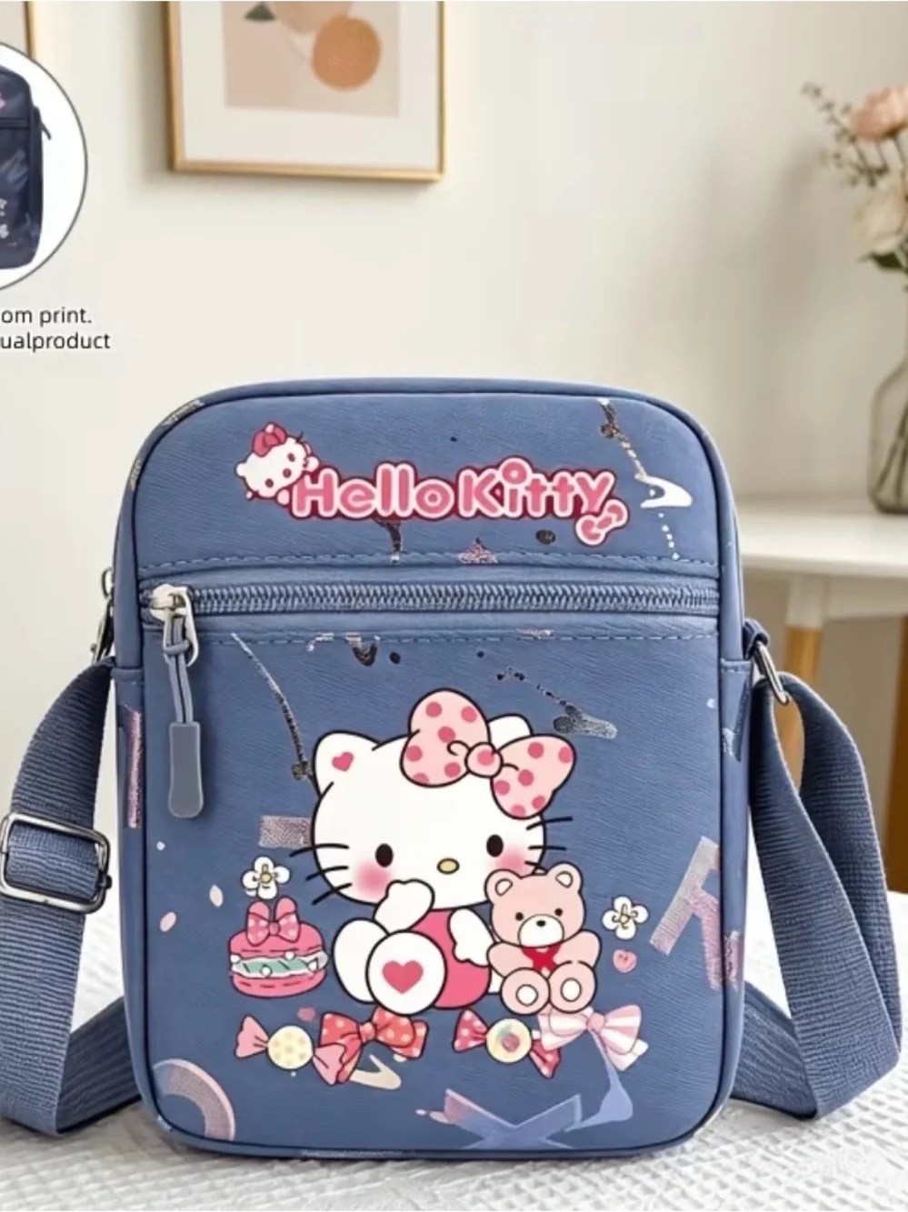 Hello Kitty Blue Kids Shoulder Bag with Cute Character Print
